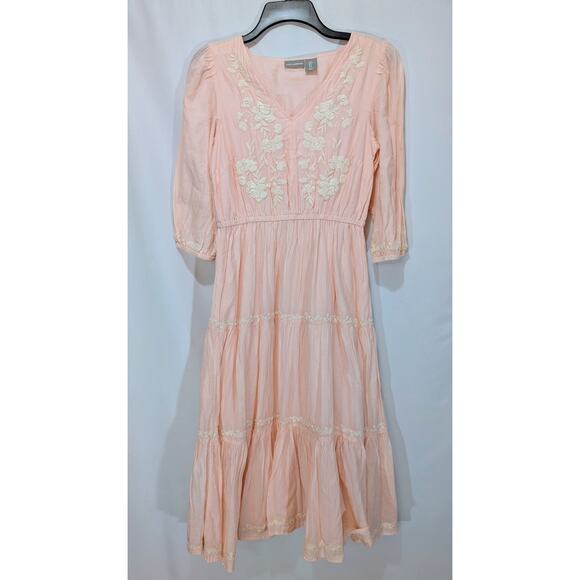Lucky Brand Dresses & Skirts - Lucky Brand Embroidered Cotton Tiered Midi Dress Pink Small